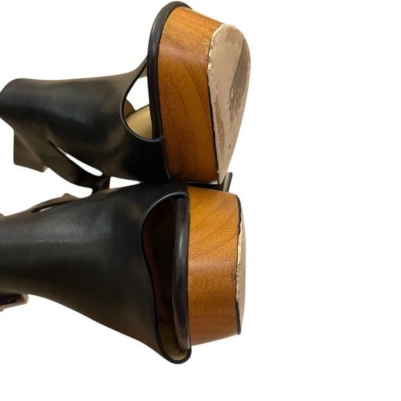 Michael Kors Josephine Wedge Sandals Size 7M Black Leather Wood Look Open Toe - Picture 8 of 12